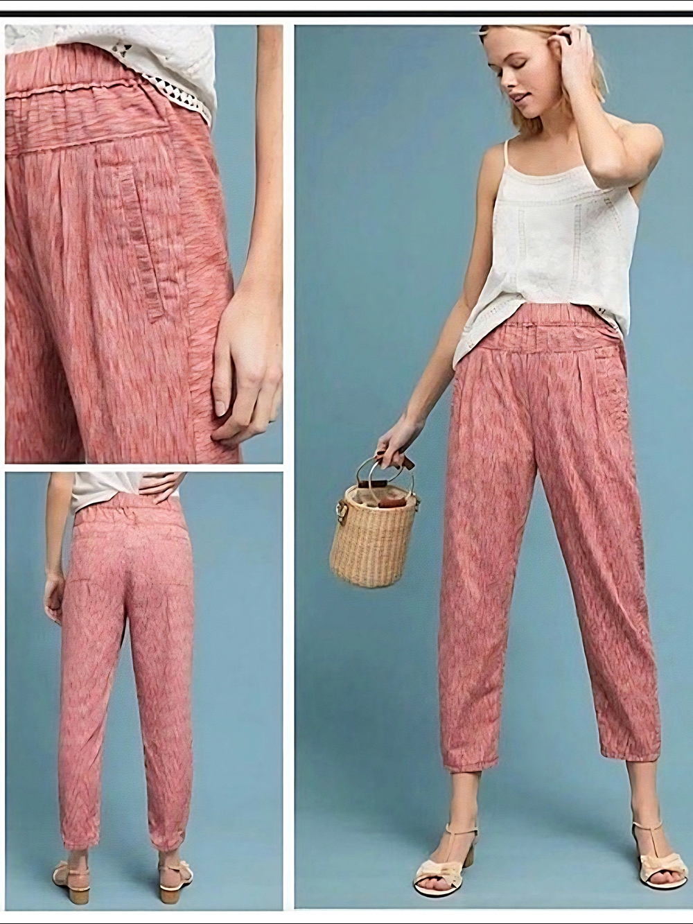 Anthropologie Longshore Ikat Cotton Pull-On Jogger Pants, Relaxed Fit, Coral Red